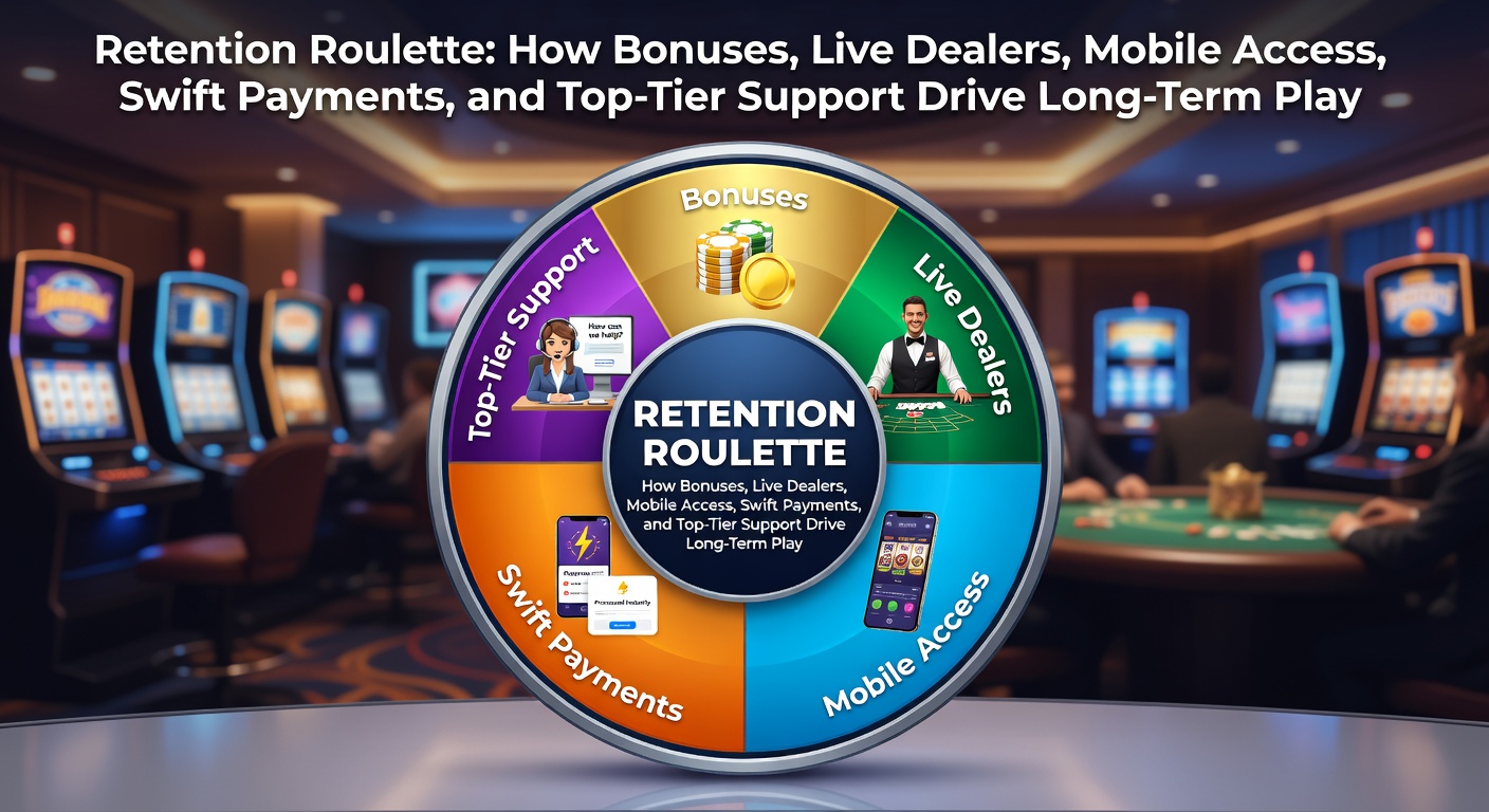 Roulette-Tisch mit Live-Dealer, Smartphone und Bonus-Symbolen, die die Elemente der Spielerbindung illustrieren