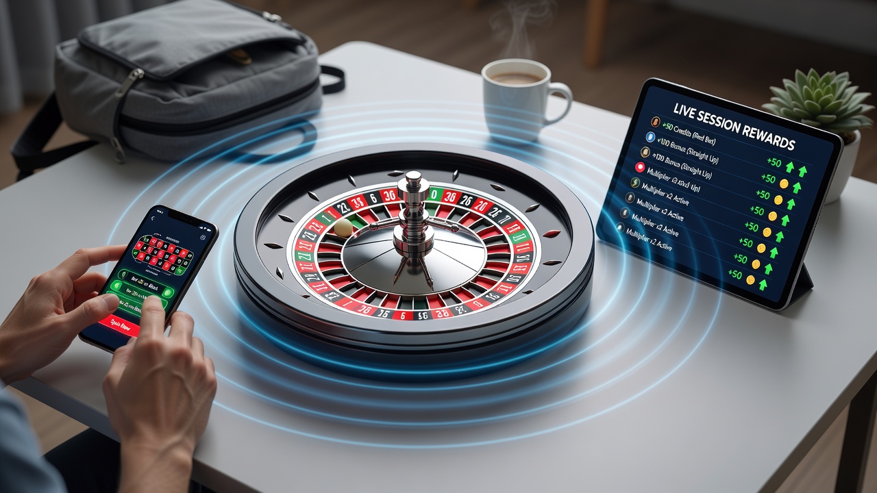 Mobile Live-Roulette-Session mit Belohnungsanzeige und Radoptionen